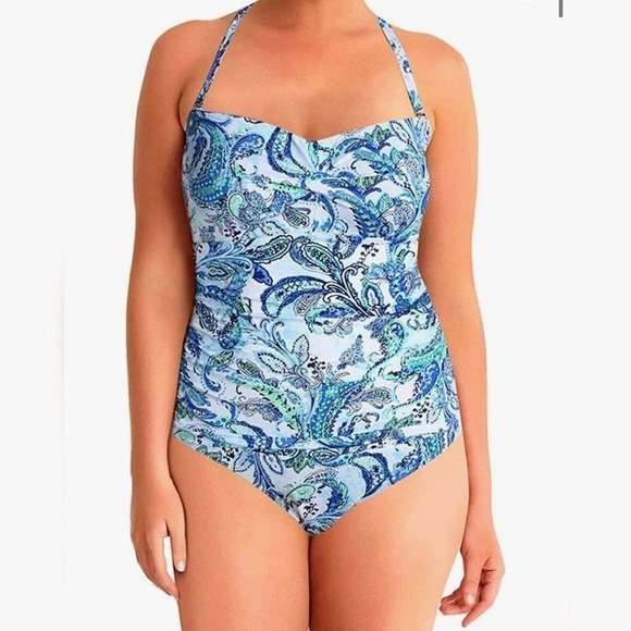 Lauren Ralph Lauren Fiesta PaisleyTwist Bandeau One Piece Swimsuit 16 - Picture 1 of 16